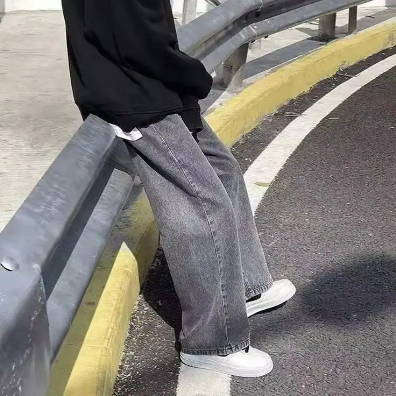 ربيع الرجال بلون فضفاض Sweatpants Y2K الشارع الشهير مستقيم واسعة الساق بنطلون 2025 جديد سراويل أنيقة الكورية