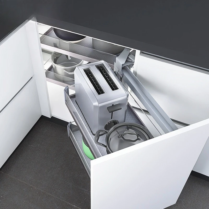 

Cabinet corner pull basket multi-layer little monster kitchen seasoning basket aluminum alloy drawer damping rack