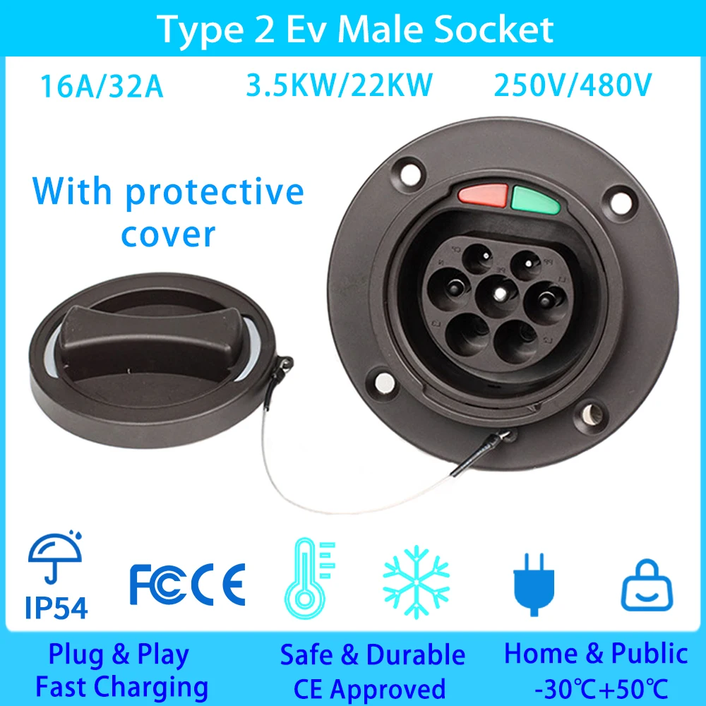

EV Charging Socket 16A 32A Single or Three Phase-with 0.5M Cable Type 2 IEC 62196 for Cord European Standard socket