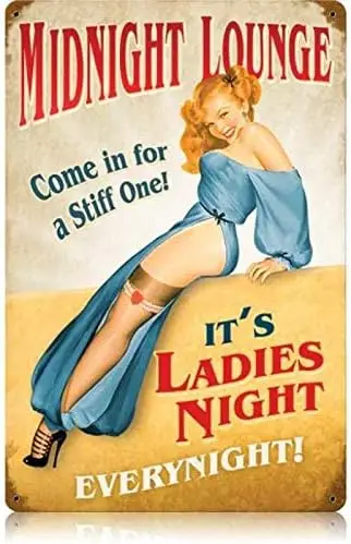 Vintage Midnight Lounge - Pin-Up Girl Metal Tin Signs 8 x 12 Inch for Restaurants Beer Man Cave Indoor Coffee Funny Plaque Poste