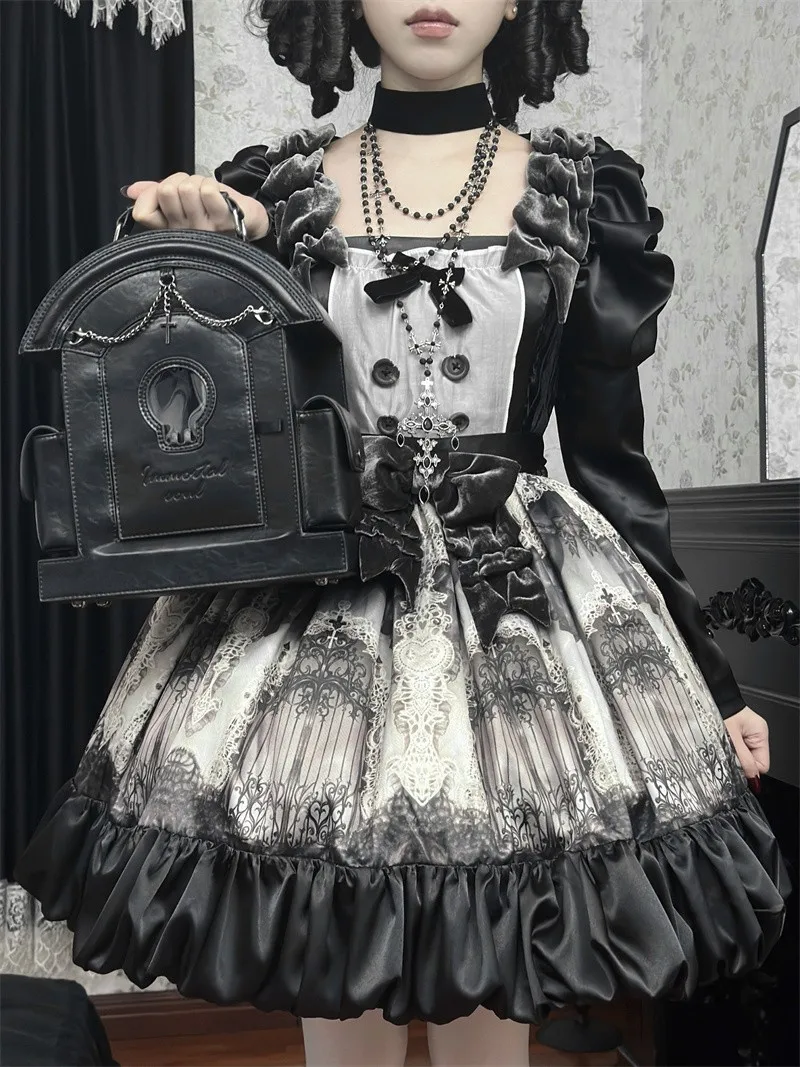 

Dark Monument Pain Brother, очень большая вместительная сумка Lta, крутая, милая, оригинальная, Лолита, череп, надгробие, детская сумка, рюкзак для женщин