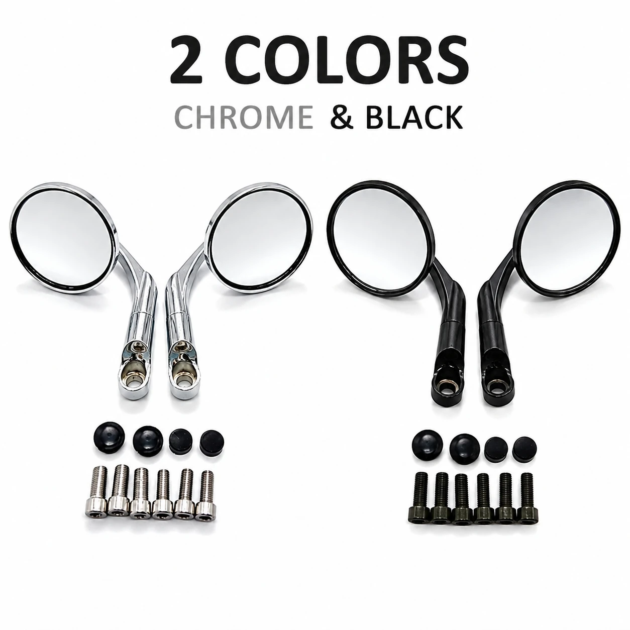 Universal Classic Round Convex Glass Motorcycle Mirrors Curved Bracket Chrome Matte Black Optional Rear View Mirrors