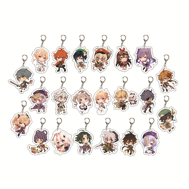 Impact Keychains Xiao Venti Kaeya Paimon Klee Diluc Zhongli Keqing Qiqi Acrylic Pendant Chibi Accessories Gift Jewelry