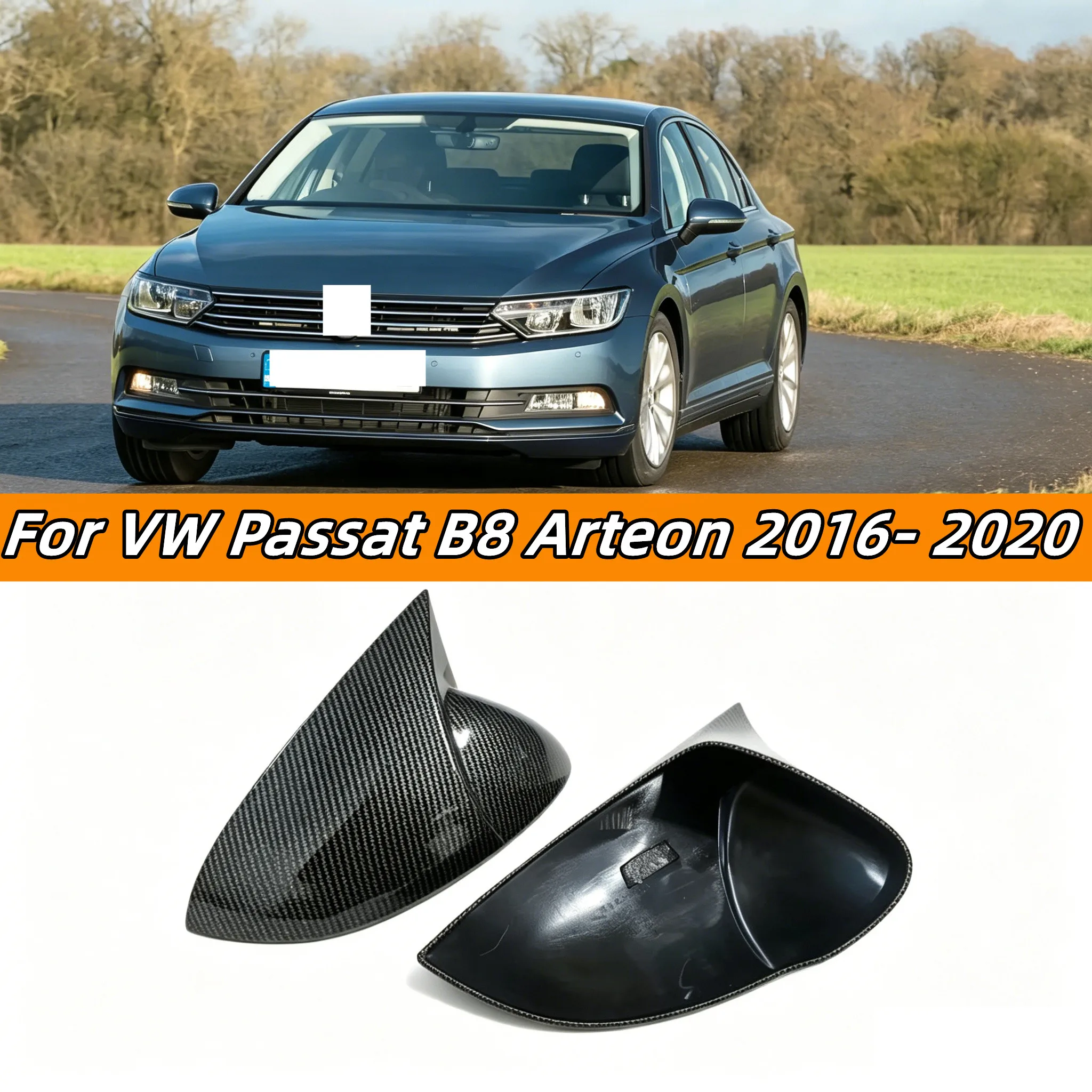 Carbon Black Car Side Rearview Mirror Cover Caps without Blind Spot Hole For Volkswagen Passat B8 Arteon 2015-2020