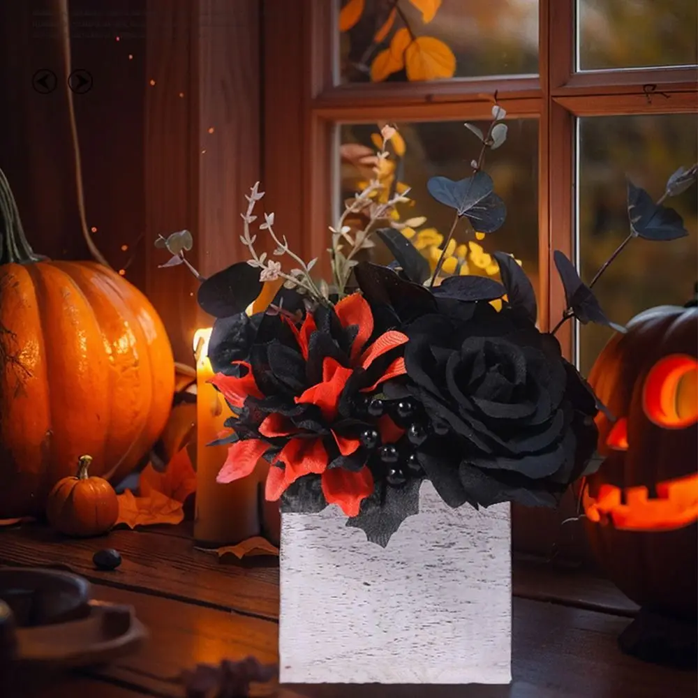 

Real Touch Desktop Artificial Flowers Lifelike Handmade Fake Silk Flowers with Base Beautiful Black Simulated Rose
