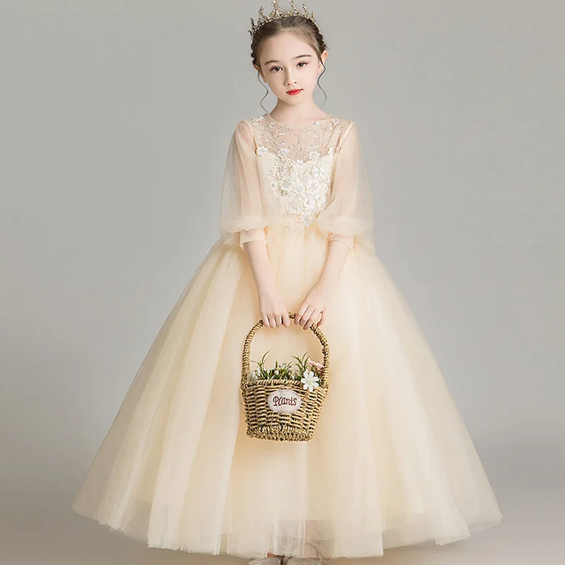 Children Clothing Green Dress for Girls 3 To 14 Year Elegant Formal Evening Dresses Long Luxury Cute Kid Wedding Party Ball Gown