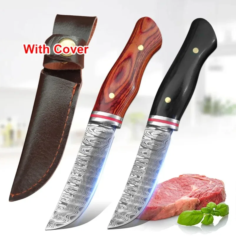 Damaskus-Lasermuster-Küchenmesser, farbiger Holzgriff, Obst, Grillen, Schneiden von Fleisch, Fisch, Gemüsemesser für das Kochen in der Küche zu Hause