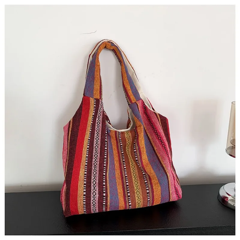 2024 New Fashion Ethnic Style Handbag Large Capacity Shoulder Bag For Women Retro Commuter Tote Bag Trendy Casual Bucket Bag