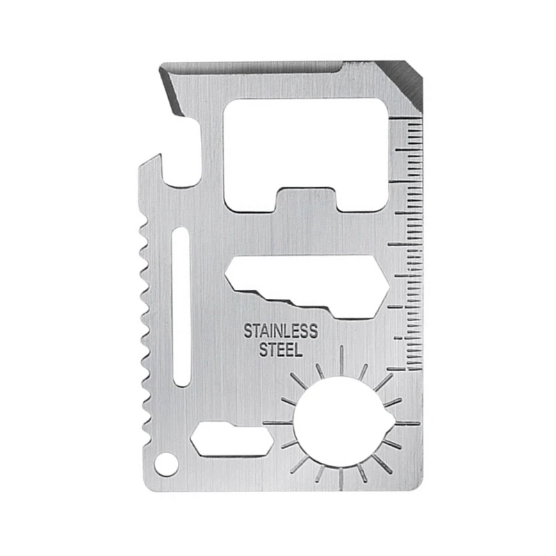 أداة جيب عملية للبقاء على قيد الحياة C63E 11 في 1 بطاقة المنقذة للحياة فتاحة للسكين من الفولاذ المقاوم للصدأ مع مقياس للتخييم