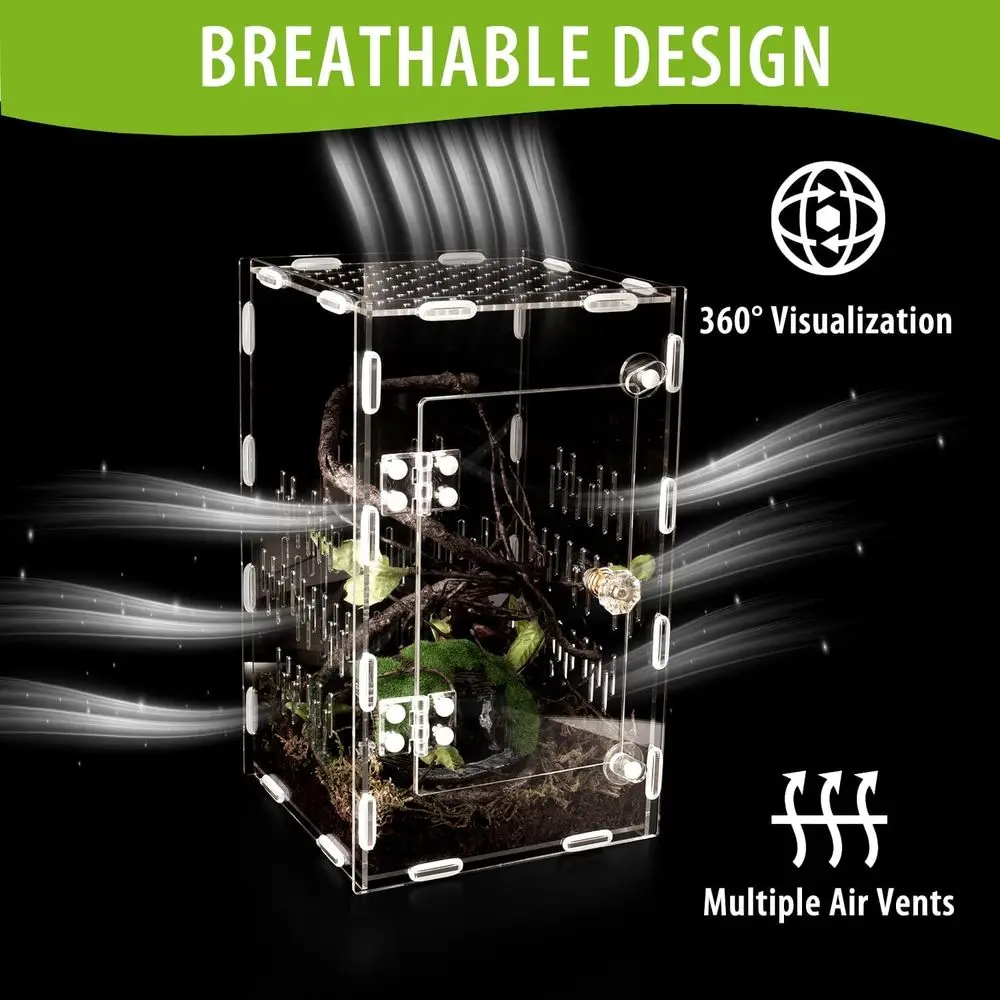 Kandang Laba-laba Loncat, Habitat Mantis Berdoa Akrilik Besar, Kandang Terarium Serangga Berventilasi 10*6*6 inci dengan Bukaan Depan