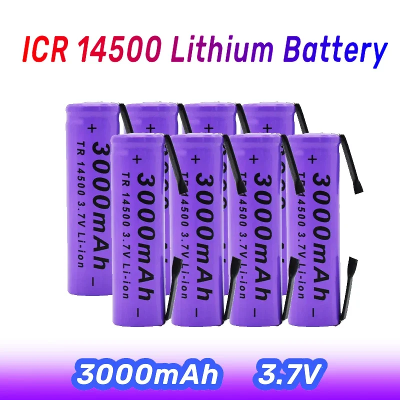 Batterie au lithium aste pour lampe de poche LED, 3.7V, 3000mAh, ICR 14500, 24.com, soudage, feuille de dégrad, 24.com