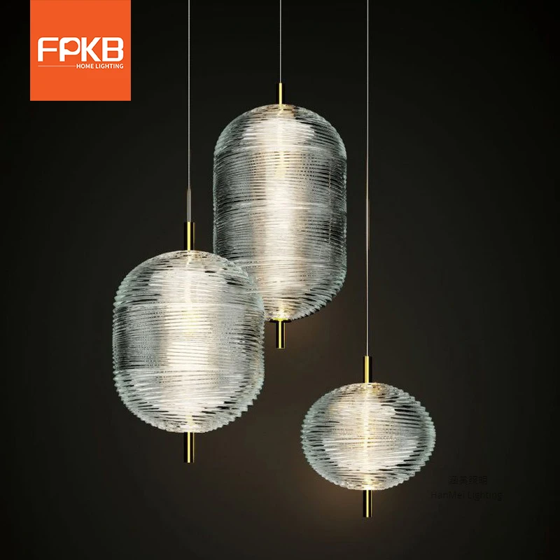 Nordic Modern Lighting Fixtures Bedroom Dining Table Hall Combination Chandelier Cotton Ball Clear Striped Glass Pendant Lamp