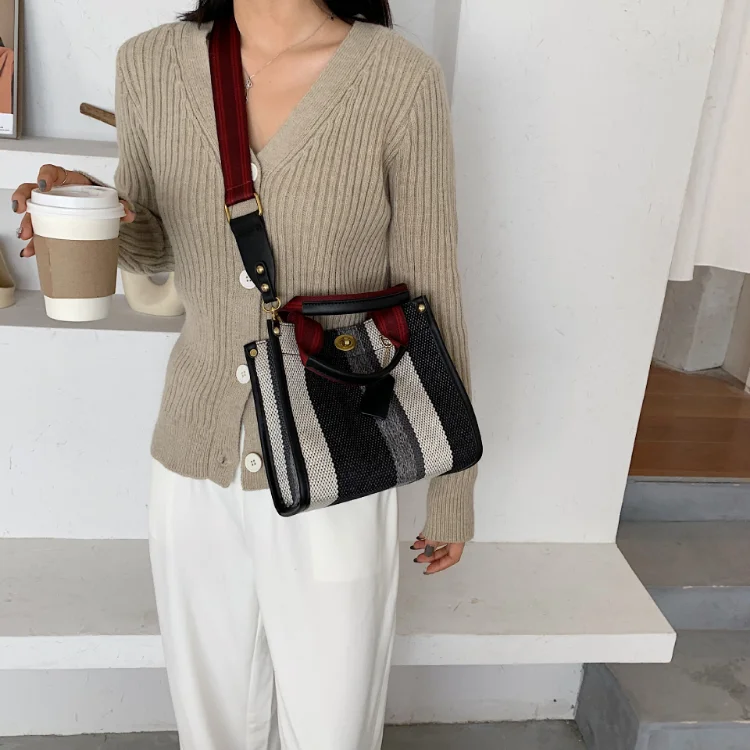 Tote Bag Bolsa Feminina New Canvas Striped Handbag Broadband One Shoulder Crossbody Bags for Women Wholesale Free Shipping