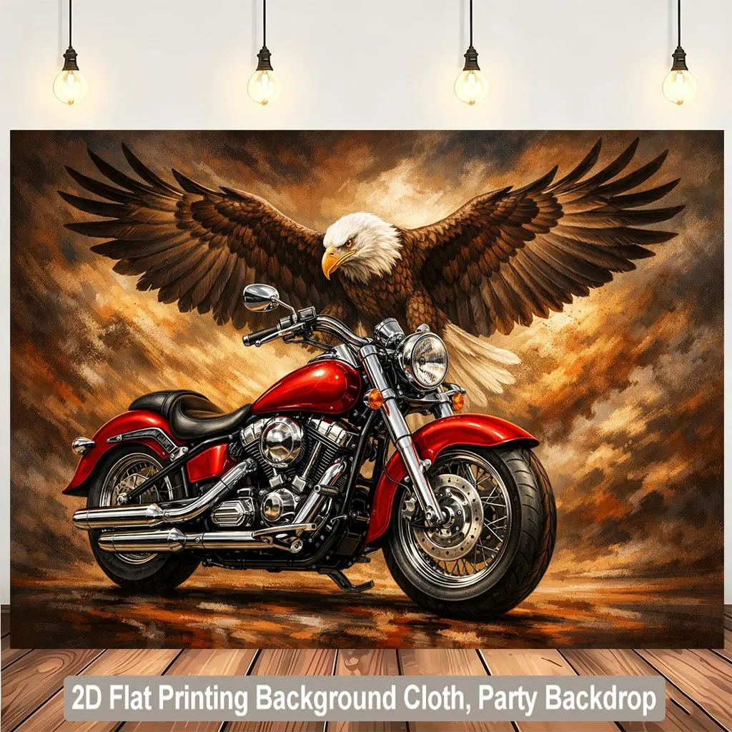 Eagle & Red Motorcycle Tapestry, Biker Art Wall Hanging, Retro American Style Living Room Bedroom Decor for Men