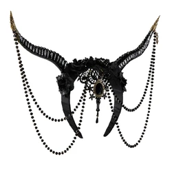 Demon Horn Headband Gothic Antelope Sheep Hairband Cosplay Wtich Blck Beaded Chain Rose Hair Hopp Party Costume Headwear