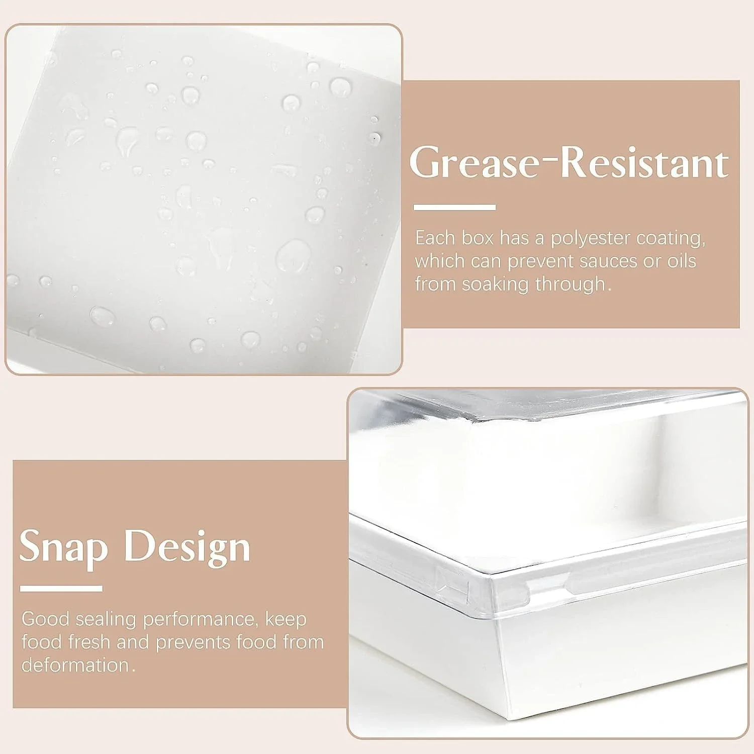 50PCS 4 Inches Square White Disposable Sandwich Boxes Dessert To Go Containers Paper Charcuterie Boxes with Clear Lids