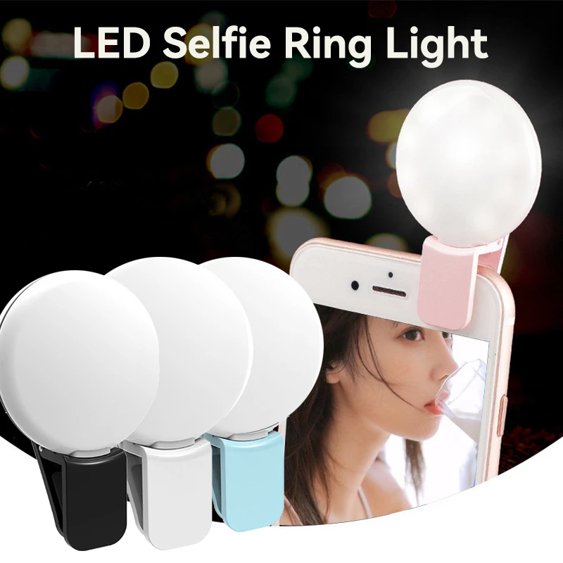 LED Selfie Ring Light Rechargeable Portable Clip-on Selfie Fill Light for Smart Phone Photography Camera Video Girl Makes Up