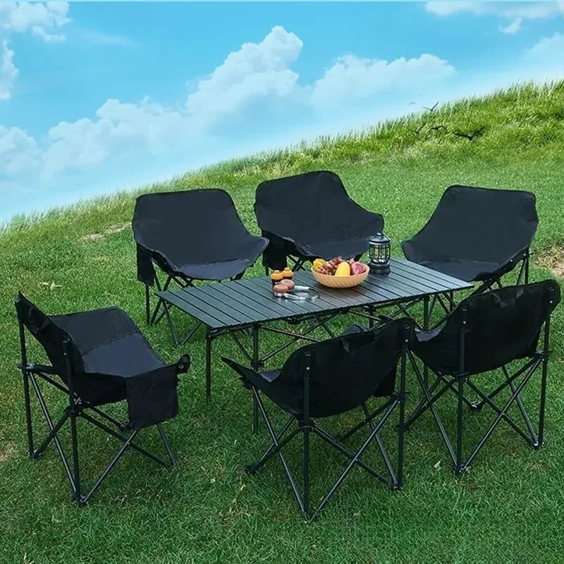 HYS Outdoor Folding Table Set A Complete Set of Camping Tables and Chairs Household Portable Picnic BBQ Table