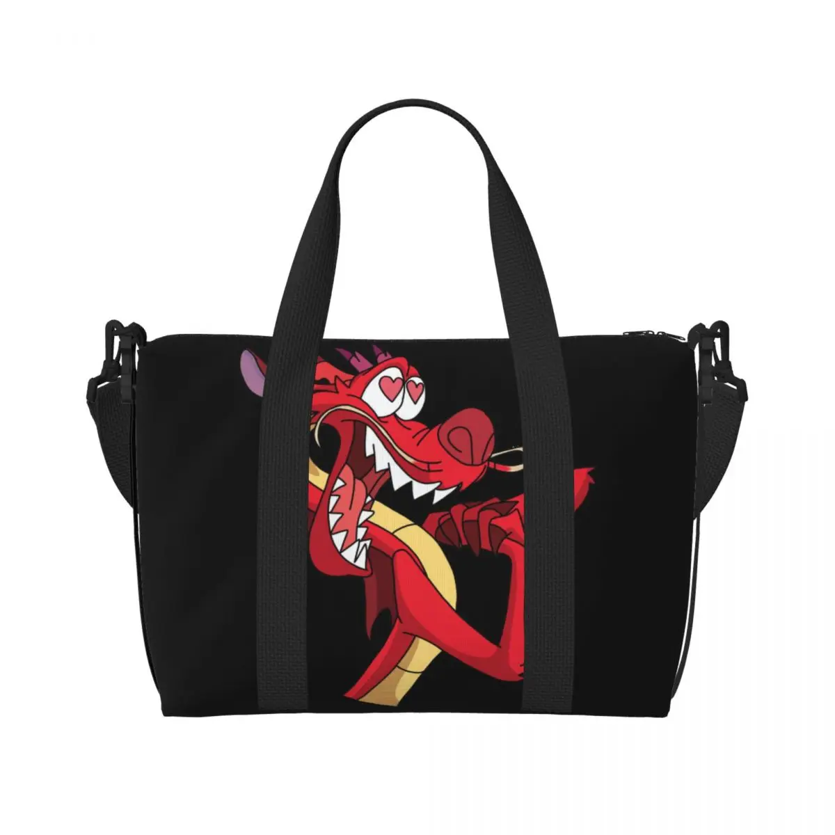 Custom MuShu Beach Tote Bag for Women Extra Large Gym Carry On Mulan Cartoon Travel Shopping Bags