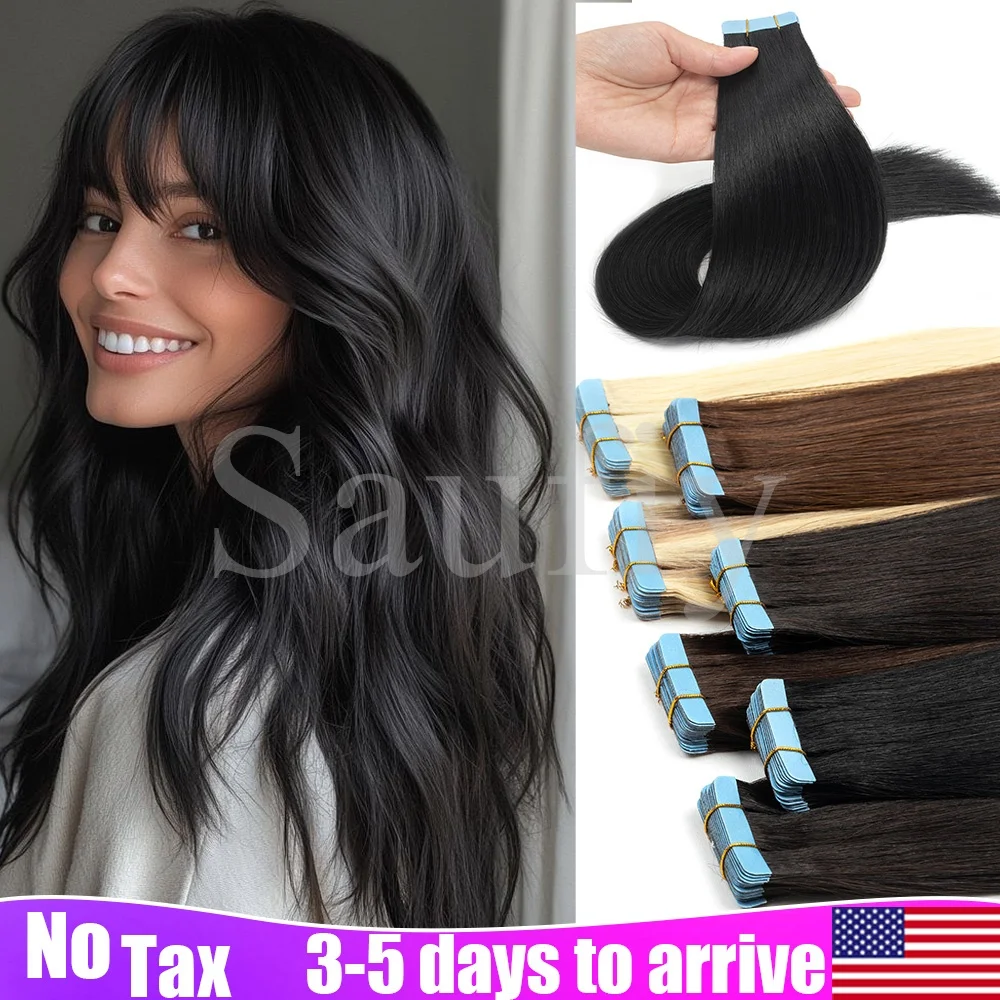 

20pcs Natural Black Tape In Hair Extensions Human Hair Straight Blonde Brown Hair seamless Double Side Skin Weft Tape Ins Hair