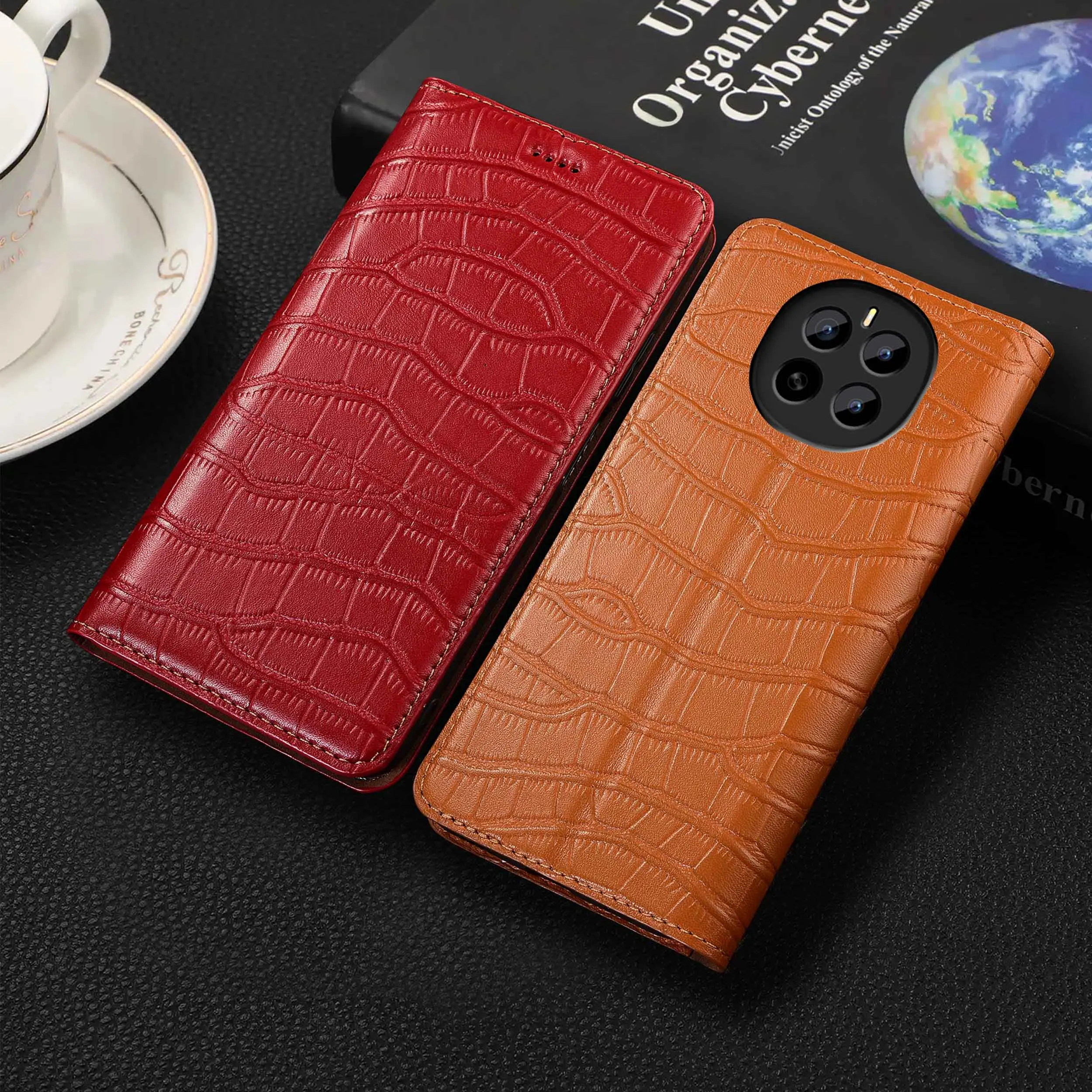 

For Honor Magic 2 3 4 5 6 7 Pro Lite Crocodile Belly Pattern Of Genuine Leather Wallet Flip Phone Cover Case Cowhide Non-Slip