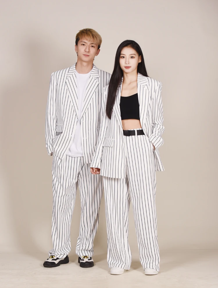 

Black White Stripe Suit For Men Women Jazz Dance Costume Street Dance Performance Clothing Hip Hop Casual Suit Dancewear