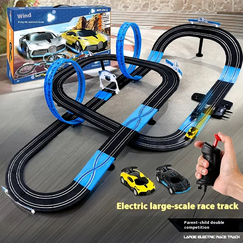 Pista de juguete para coche ferroviario, pasarela eléctrica, rompecabezas atlético con Control remoto para dos personas, rueda de carreras, pista, juguete para niño