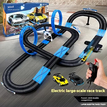 Electric Slot Car Racing Track Set – Two-Player Railway Racing Toy with Remote Controls, Race Cars & Interactive Track for Kids 1