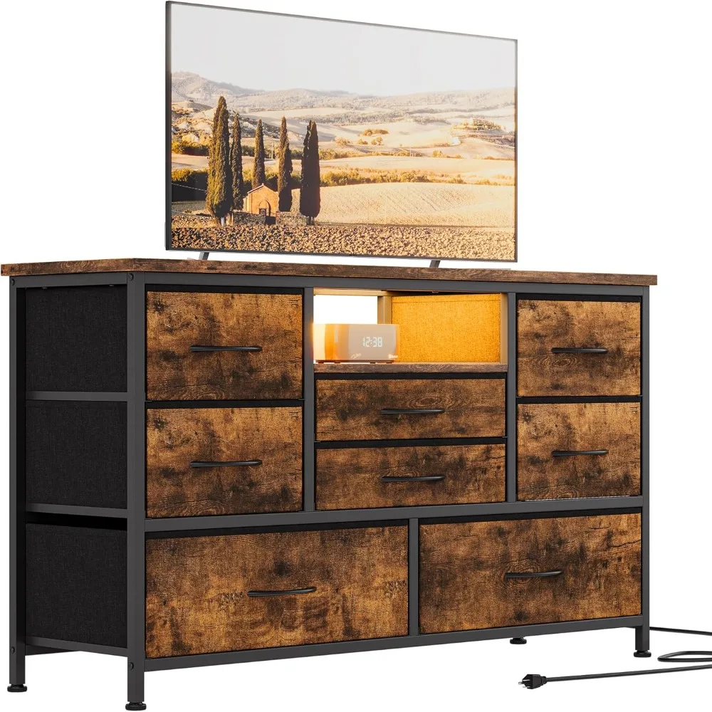 

8 Dresser TV Stand with Power Outlet & LED, Long Dresser for Bedroom with 8 Deep Drawers, Wide Console Table for Storage Closet