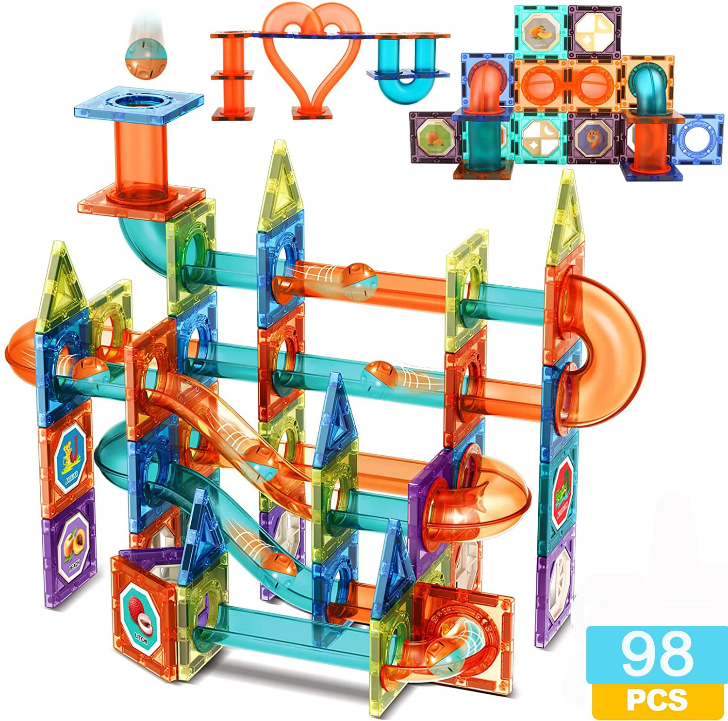 Magnetic Building Tiles 3D Building Blocks Construction Set Marble Run Magnet Blocks for Kids STEM Early Learning Toys Gif