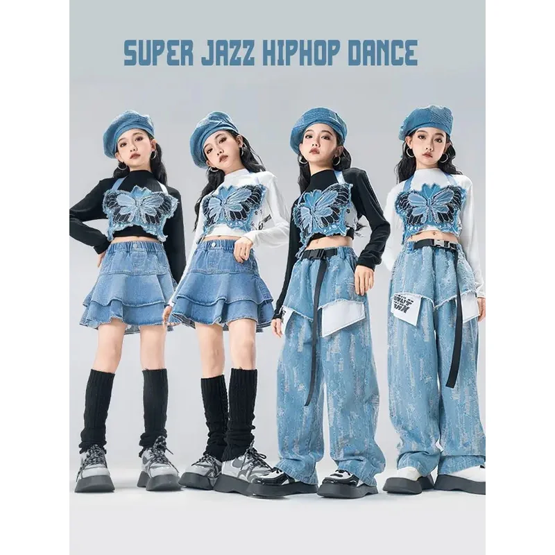 

Girls Hip Hop Sweet Butterfly Vest Camouflage Cagro Pants Boys Military Streetwear Children Kids Jazz Street Dance Clothes Sets