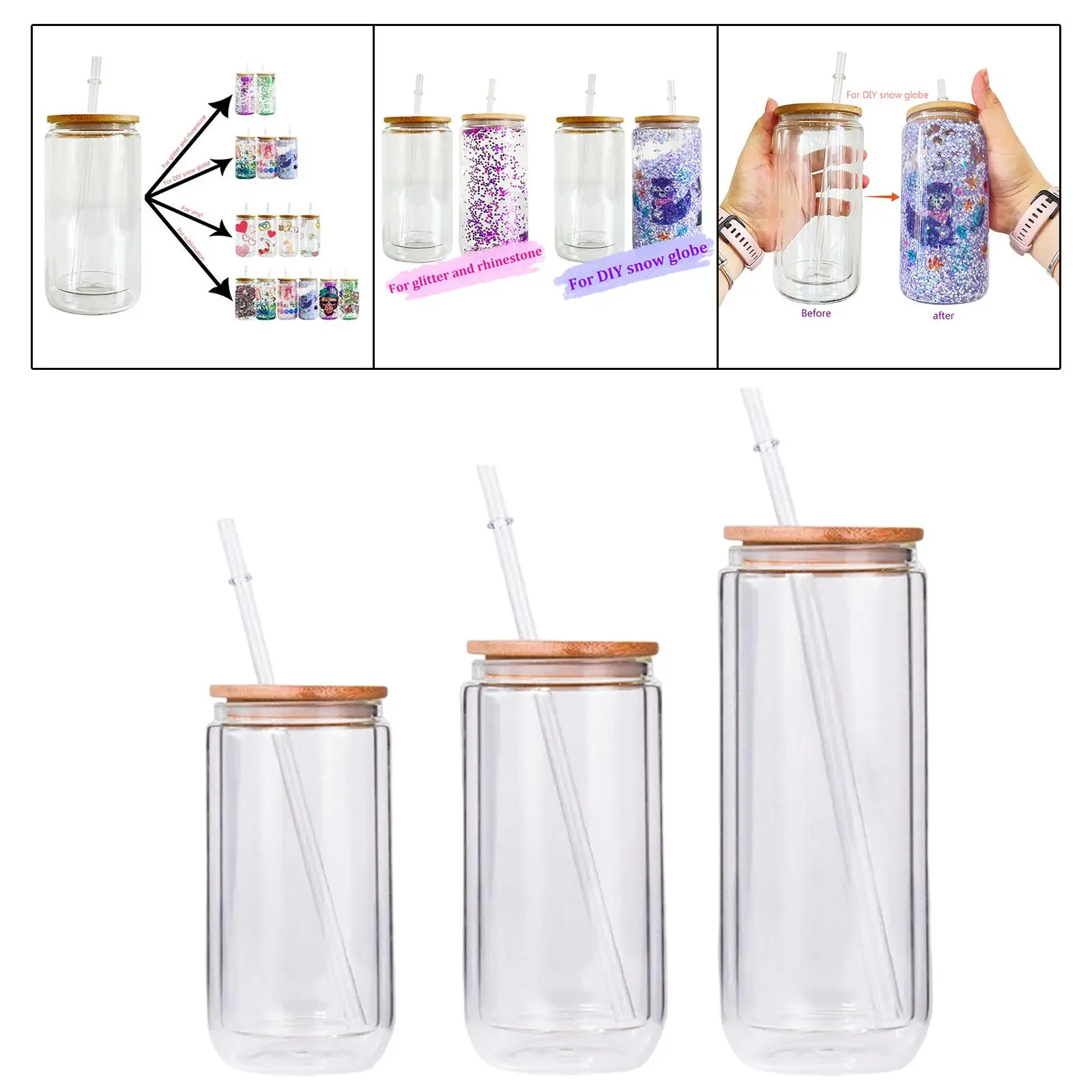 

Reusable Drinking Glasses Coffee Cups Drinking Glasses for Home Men Cocktail Travel Reusable Iced juice Cups with Straw Brush