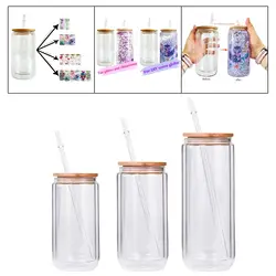 Reusable Drinking Glasses Coffee Cups Drinking Glasses for Home Men Cocktail Travel Reusable Iced juice Cups with Straw Brush