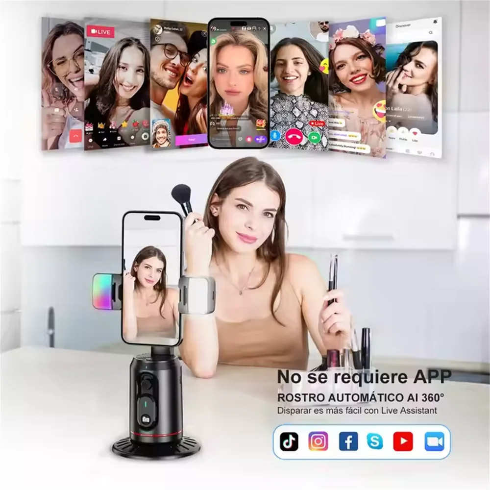 FGCLSY AI Gimbal حامل هاتف سطح المكتب الكل في واحد مثبت 360 ° تتبع الوجه التلقائي لمدونة فيديو الهاتف الذكي المباشرة