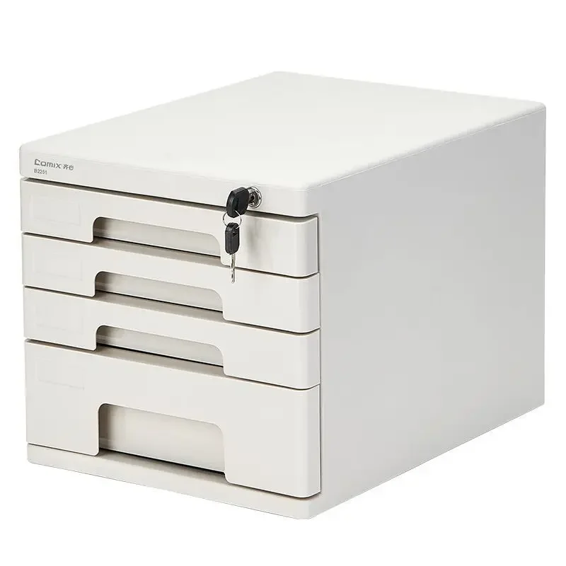 Lockable Office File Cabinet with 4-Layer Desktop Organizer Reinforced Plastic Drawers for Secure Document Storage A4 Paper Tray