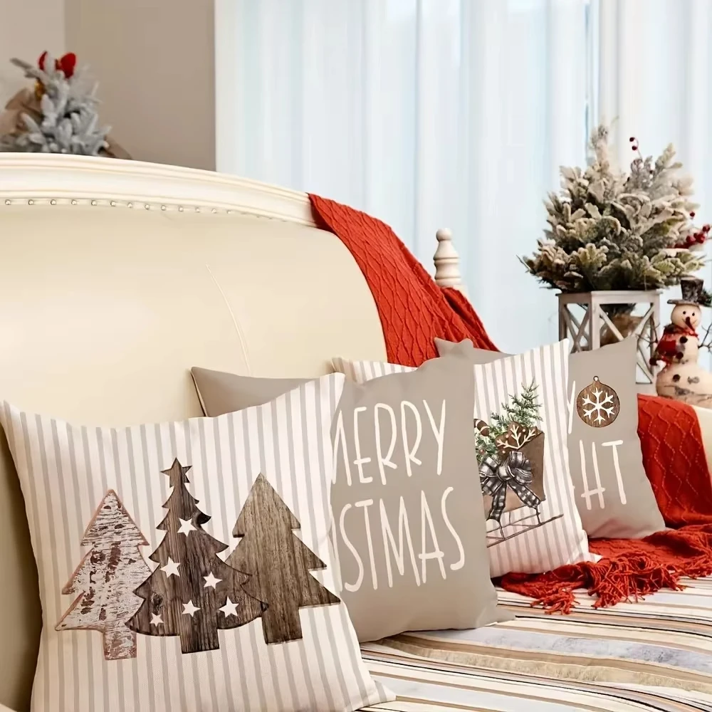 New Year Christmas Gingerbread Tree Pattern Single Printed Pillowcase Festive Design Sofa Christmas High Quality Home Decoration