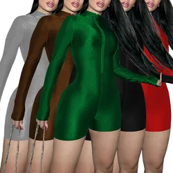 Primavera otoño mujer Sexy ceñido al cuerpo de manga larga mono corto señora Casual cintura alta cremallera ropa deportiva entrenamiento mono peleles