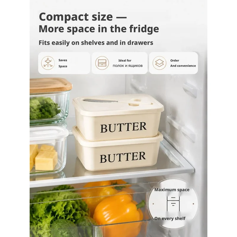 Large Capacity Butter Box with Knife Lid Food Grade PP Cheese Box Refrigerator Household Storage Container