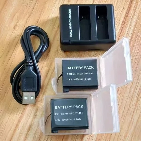 High-Performance AHDBT-301 AHDBT-401 1600mAh Battery For GoPro Hero4 GoPro Hero3/3+ LED Dual Charger with Type C Port