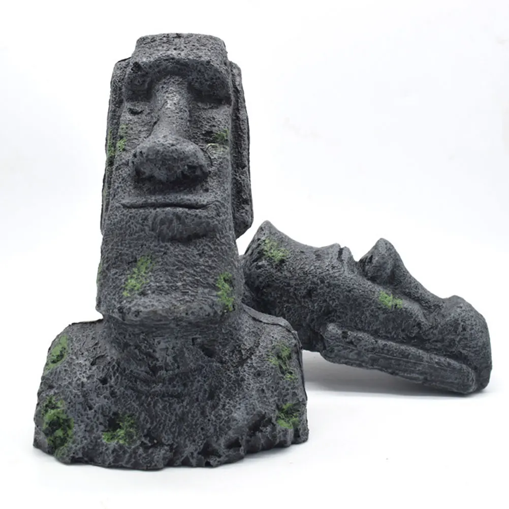 

3Pcs Aquarium Moai Statues Resin Craft Eco Tank Landscaping Ornament Stone Head Aquarium Decor