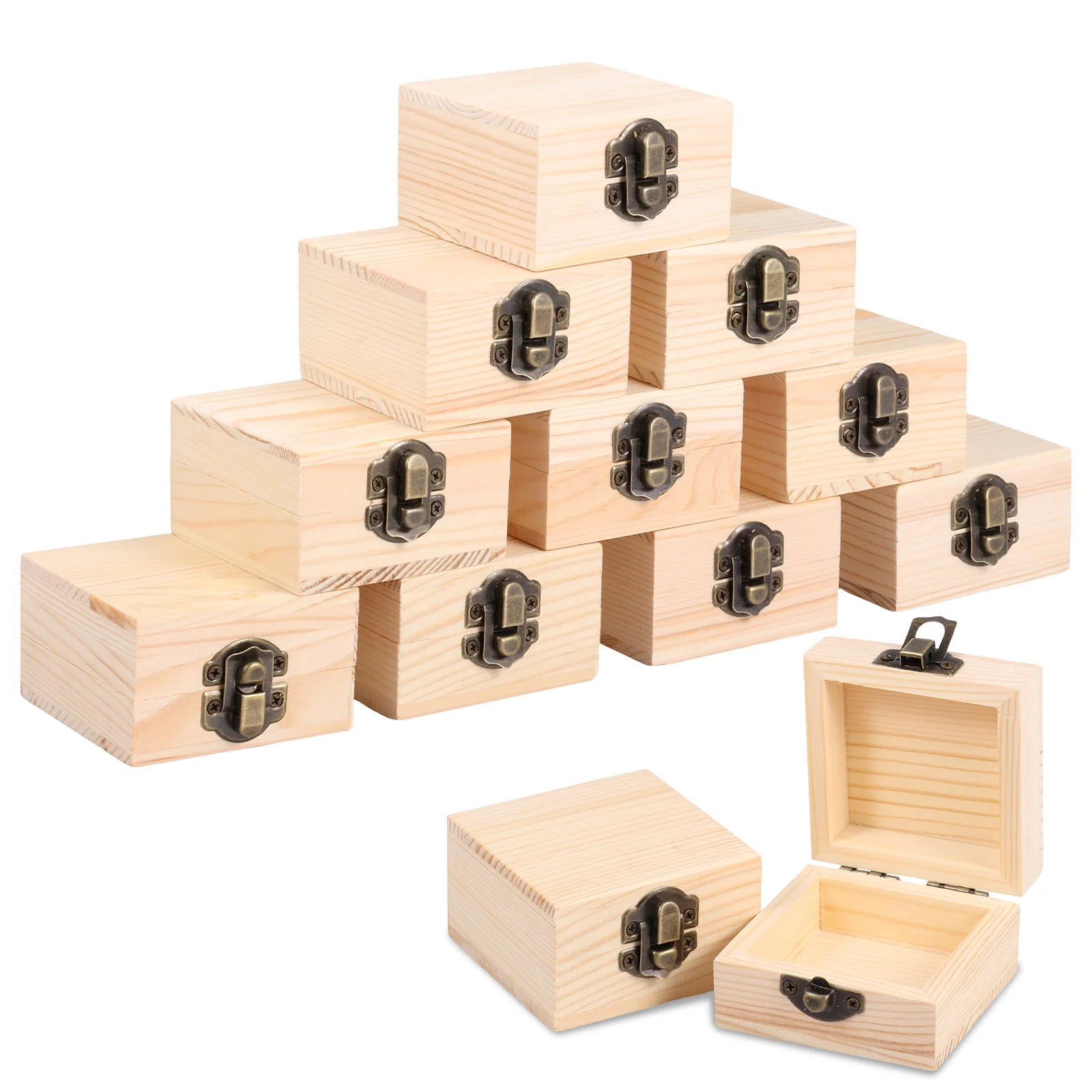 

12 шт., винтажная маленькая деревянная шкатулка для драгоценностей, мини-сундук с сокровищами и металлическими замками, брелок, кольцо, брошь, браслеты, коробка для хранения сережек