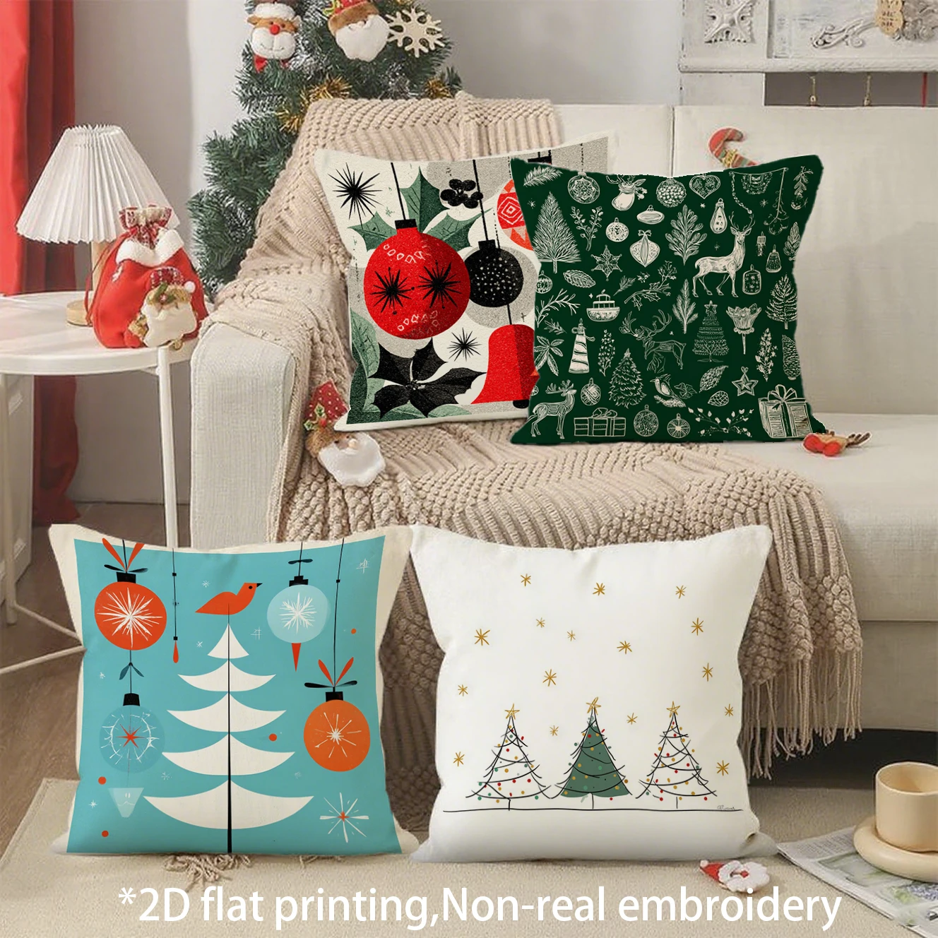 Christmas Retro Throw Pillow Covers Pattern Cushion Cover Suitable for Sofa Bedroom Car Pillow Cover