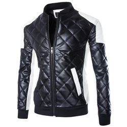 Hot High Quality Fashion Men Winter Leather Jacket Stand Collar Pu Coat Jaqueta De Couro black white M 3XL 4XL 5XL BY210