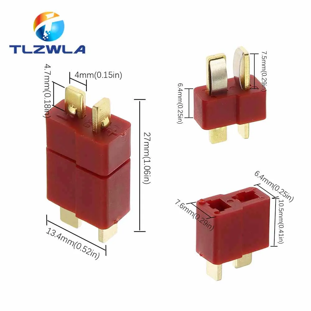 10PCS Anti-skidding Deans Plug T Style Connector Female / Male for RC Lipo Battery ESC Rc Helicopter