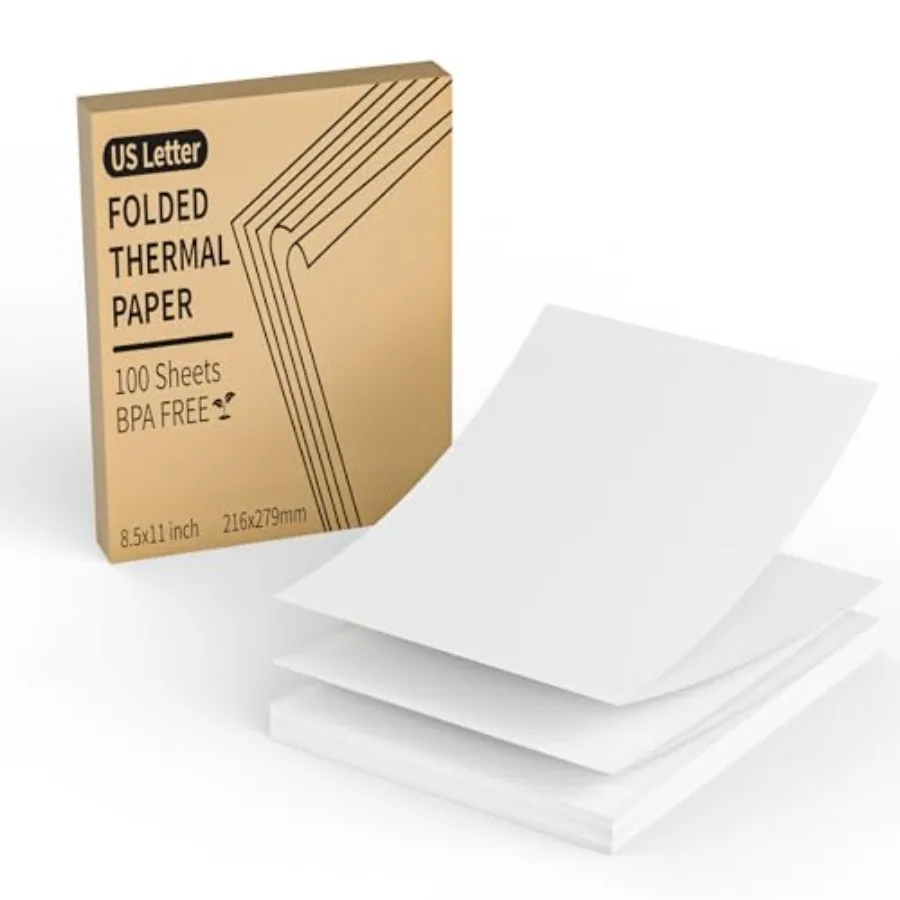 Thermal Printer Paper 8.5 x 11 Inch, US Letter Size Thermal Paper, Folded, Continuous, Perforated, Compatible with A4 Portable