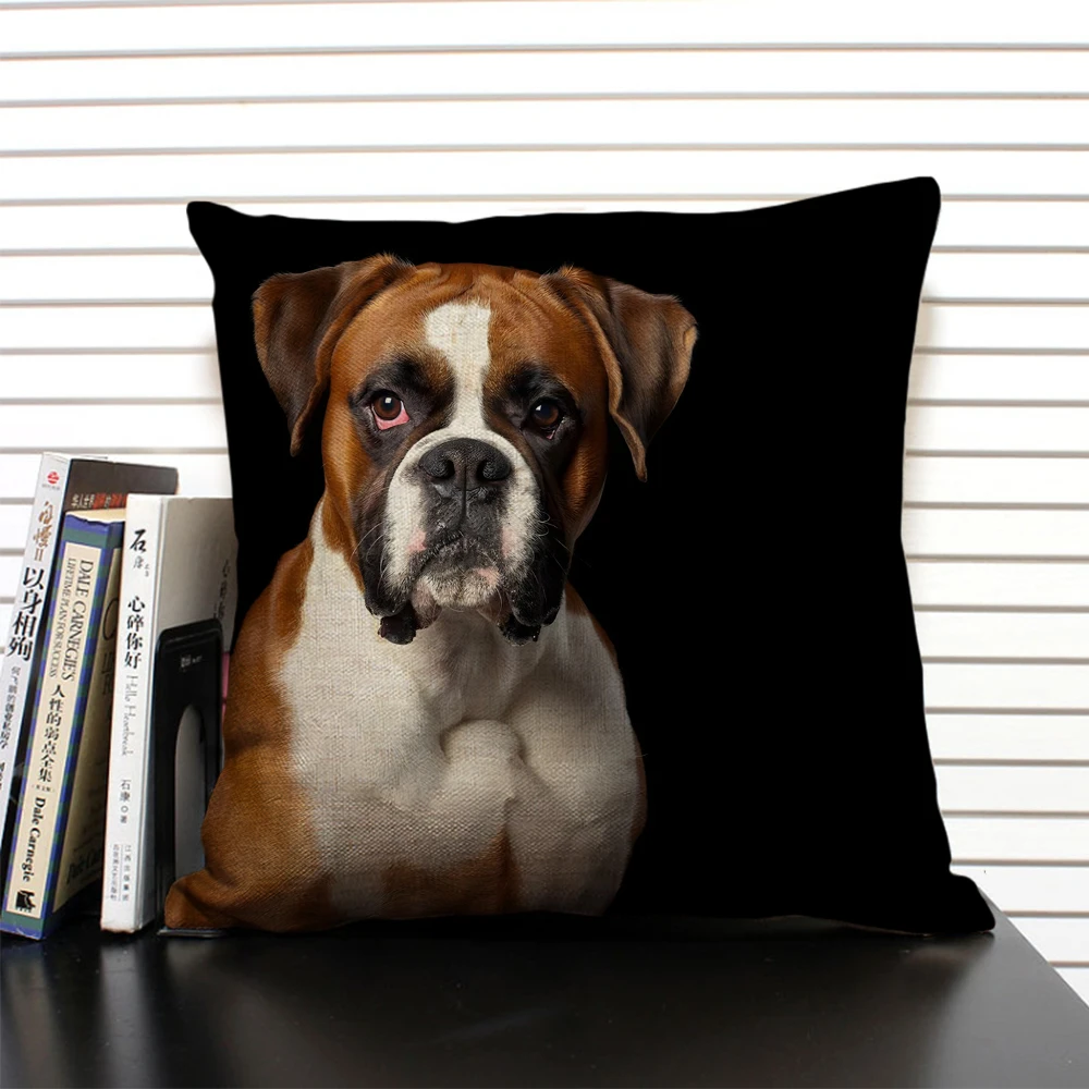 Cute Animal Cushion Cover Bulldog Dachshund 45x45cm Square Linen Pillowcase Living Room Sofa Decoration Dog Companion