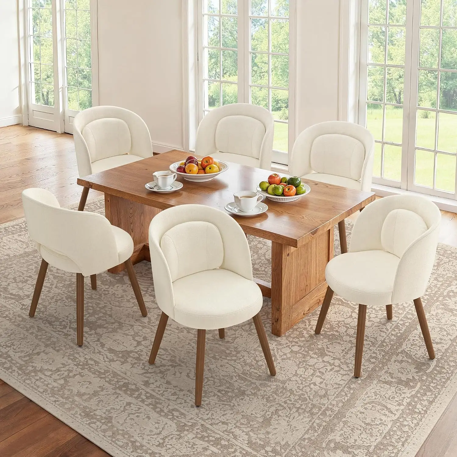 Dining Chairs Set of 6 with Lumbar Support, Linen Color, Custom
