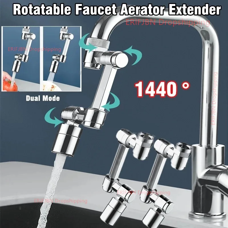 New Universal 1440° Rotation Extender Faucet Aerator Plastic Splash Filter Kitchen Washbasin Faucets Bubbler Nozzle Robotic Arm