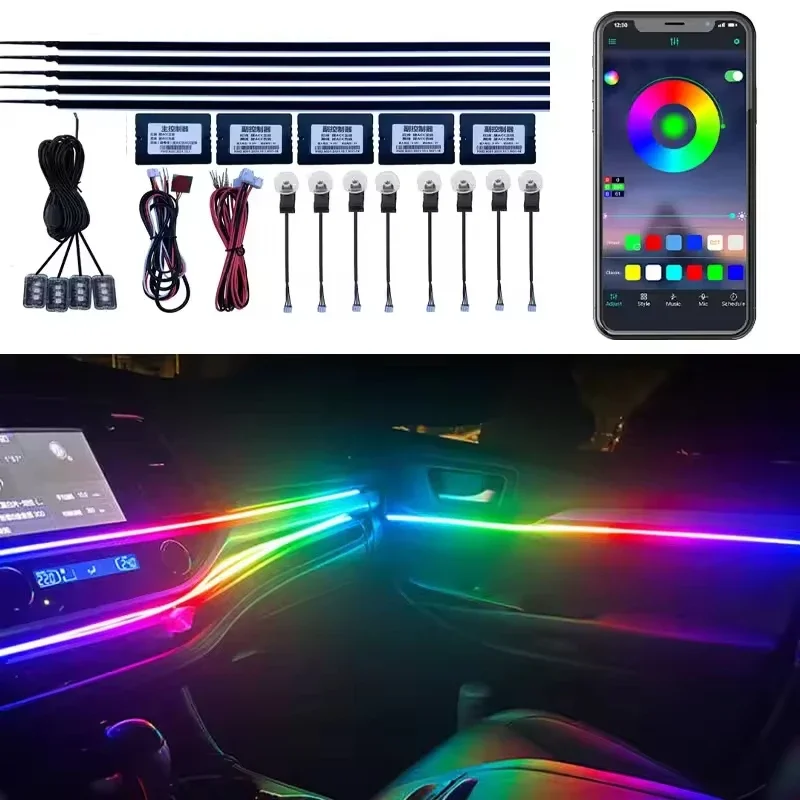 

10 In 1 RGB Car Ambient Light Kit 64 Colors Streamer Symphony Acrylic LED Strip Hidden Interior Atmosphere Lamp Universal Fit