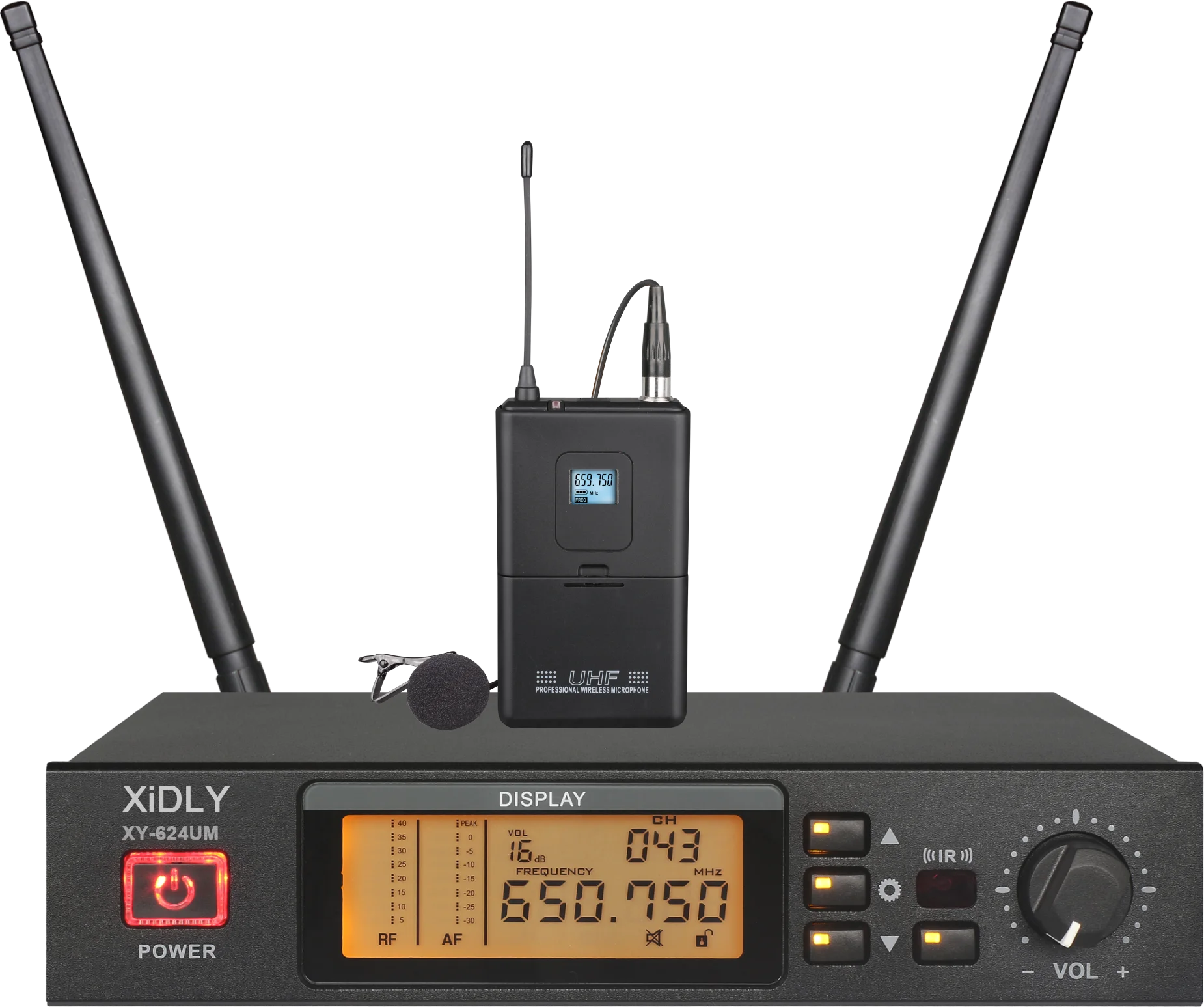 UHF ไมโครโฟนไร้สายแบบพกพา640-667.45MHz ความหลากหลายที่แท้จริง